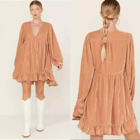 Free People Estella Velvet Mini Dress Rose Pearl XS NWT Coquette Valentine’s - Picture 4 of 17